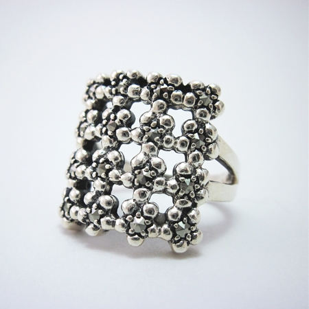 Large Square "Quilt" Marcasite Ring